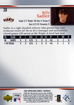 2007 Upper Deck #38 Billy Sadler Back