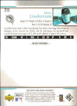 2007 Upper Deck #711 Matt Lindstrom Back