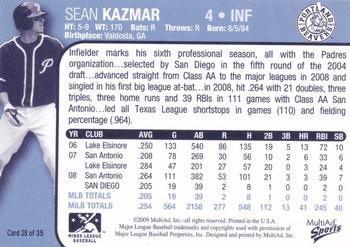 2009 MultiAd Portland Beavers #28 Sean Kazmar Back