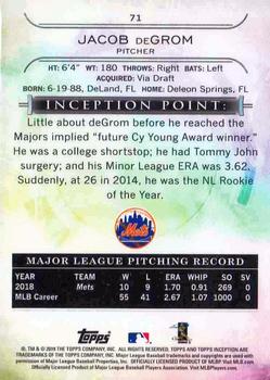 2019 Topps Inception - Green #71 Jacob deGrom Back