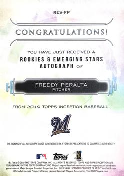 2019 Topps Inception - Rookies & Emerging Stars Autographs #RES-FP Freddy Peralta Back