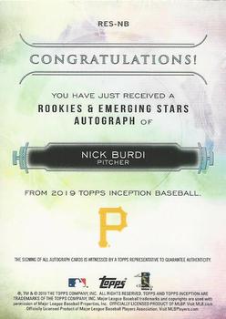 2019 Topps Inception - Rookies & Emerging Stars Autographs Orange #RES-NB Nick Burdi Back