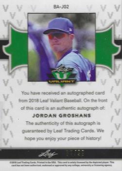 2018 Leaf Valiant - Green #BA-JG2 Jordan Groshans Back