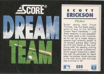 1992 Score #889 Scott Erickson Back