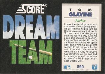 1992 Score #890 Tom Glavine Back