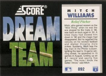 1992 Score #892 Mitch Williams Back