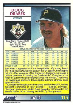 1992 Score #115 Doug Drabek Back