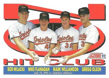 1992 Score #427 Bob Milacki / Mike Flanagan / Mark Williamson / Gregg Olson Front