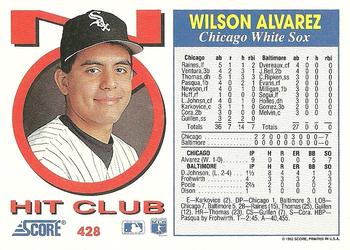 1992 Score #428 Wilson Alvarez Back