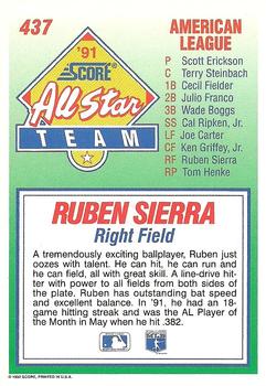1992 Score #437 Ruben Sierra Back
