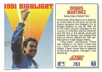 1992 Score #783 Dennis Martinez Back