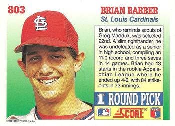 1992 Score #803 Brian Barber Back