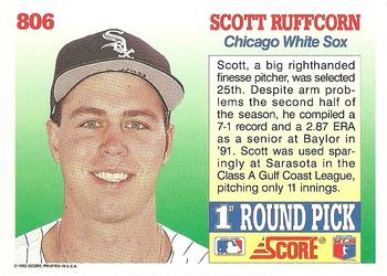 1992 Score #806 Scott Ruffcorn Back