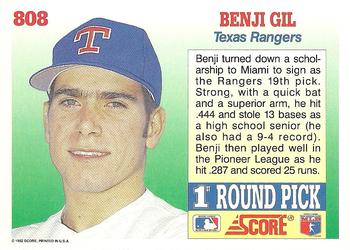 1992 Score #808 Benji Gil Back
