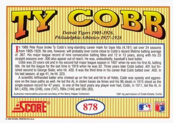 1992 Score #878 Ty Cobb Back