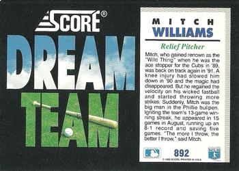 1992 Score #892 Mitch Williams Back
