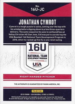 2019 Panini USA Baseball Stars & Stripes - 16U National Team Signatures #16U-JC Jonathan Cymrot Back
