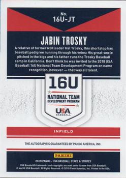 2019 Panini USA Baseball Stars & Stripes - 16U National Team Signatures #16U-JT Jabin Trosky Back