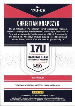 2019 Panini USA Baseball Stars & Stripes - 17U National Team Signatures #17U-CH Christian Knapczyk Back