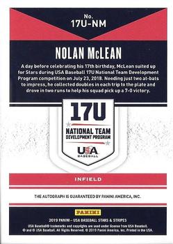 2019 Panini USA Baseball Stars & Stripes - 17U National Team Signatures #17U-NM Nolan McLean Back