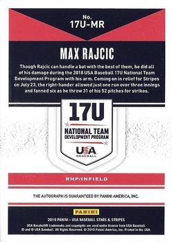 2019 Panini USA Baseball Stars & Stripes - 17U National Team Signatures #17U-MR Max Rajcic Back