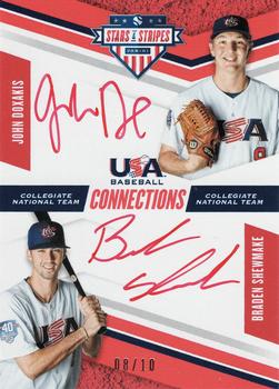 2019 Panini USA Baseball Stars & Stripes - CNT Connections Signatures Red Ink #JD BS John Doxakis / Braden Shewmake Front
