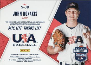 2019 Panini USA Baseball Stars & Stripes - Stars and Stripes Signatures #S-JD John Doxakis Back