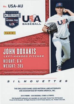 2019 Panini USA Baseball Stars & Stripes - USA BB Silhouettes Black Gold Signatures Jerseys Prime #USA-AU John Doxakis Back