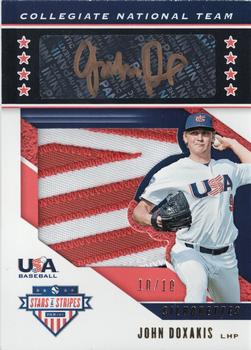 2019 Panini USA Baseball Stars & Stripes - USA BB Silhouettes Black Gold Signatures Jerseys Prime #USA-AU John Doxakis Front
