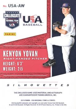 2019 Panini USA Baseball Stars & Stripes - USA BB Silhouettes Signatures Jerseys #USA-AW Kenyon Yovan Back