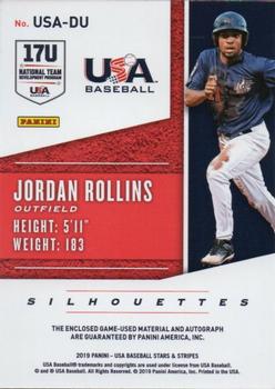 2019 Panini USA Baseball Stars & Stripes - USA BB Silhouettes Signatures Jerseys #USA-DU Jordan Rollins Back