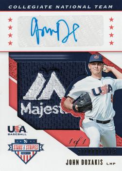2019 Panini USA Baseball Stars & Stripes - USA BB Silhouettes Signatures Jerseys Brand Logo Majestic #USA-AU John Doxakis Front