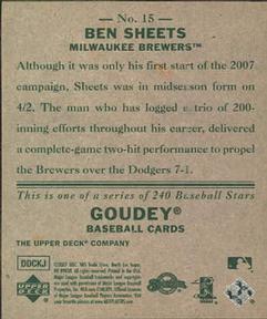 2007 Upper Deck Goudey #15 Ben Sheets Back