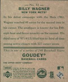 2007 Upper Deck Goudey #33 Billy Wagner Back