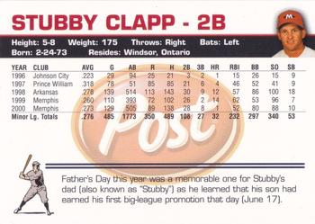 2001 Post Memphis Redbirds #NNO Stubby Clapp Back