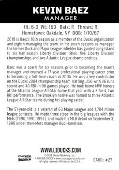 2018 Choice Long Island Ducks #27 Kevin Baez Back