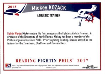 2017 Grandstand Reading Fightin Phils Update #NNO Mickey Kozack Back