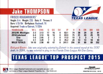2015 Grandstand Texas League Top Prospects #NNO Jake Thompson Back
