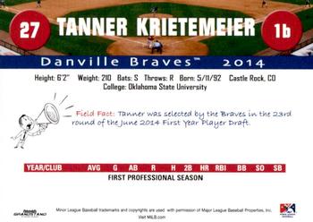 2014 Grandstand Danville Braves #NNO Tanner Krietemeier Back
