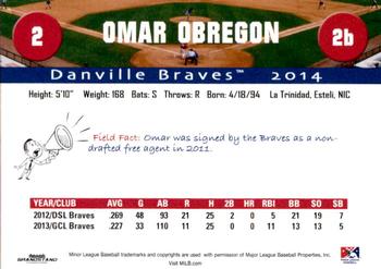 2014 Grandstand Danville Braves #NNO Omar Obregon Back