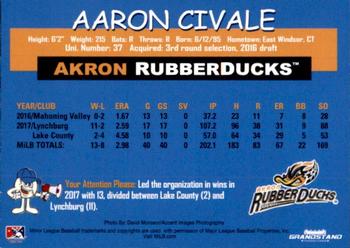 2018 Grandstand Akron RubberDucks #NNO Aaron Civale Back