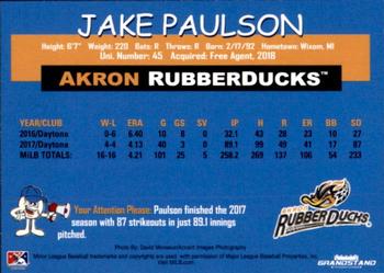 2018 Grandstand Akron RubberDucks #NNO Jake Paulson Back