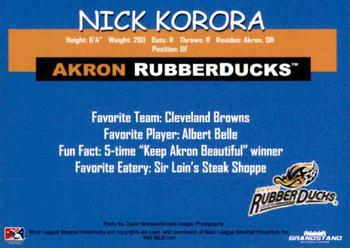 2018 Grandstand Akron RubberDucks #NNO Nick Korora Back