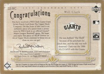 2005 SP Legendary Cuts - Legendary Lineage Patch #LE-WC Will Clark Back