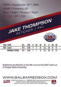 2018 Choice Salem Red Sox #25 Jake Thompson Back