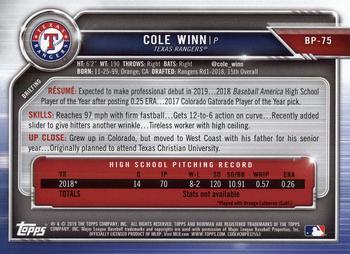 2019 Bowman - Prospects #BP-75 Cole Winn Back