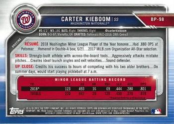 2019 Bowman - Prospects Camo #BP-98 Carter Kieboom Back