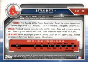 2019 Bowman - Chrome Prospects Purple Refractor #BCP-140 Bryan Mata Back