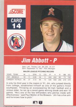 1992 Score - 90's Impact Players #14 Jim Abbott Back