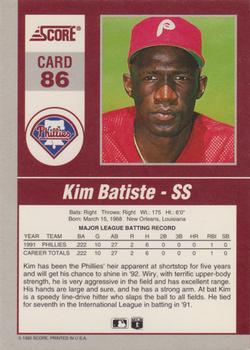 1992 Score - 90's Impact Players #86 Kim Batiste Back